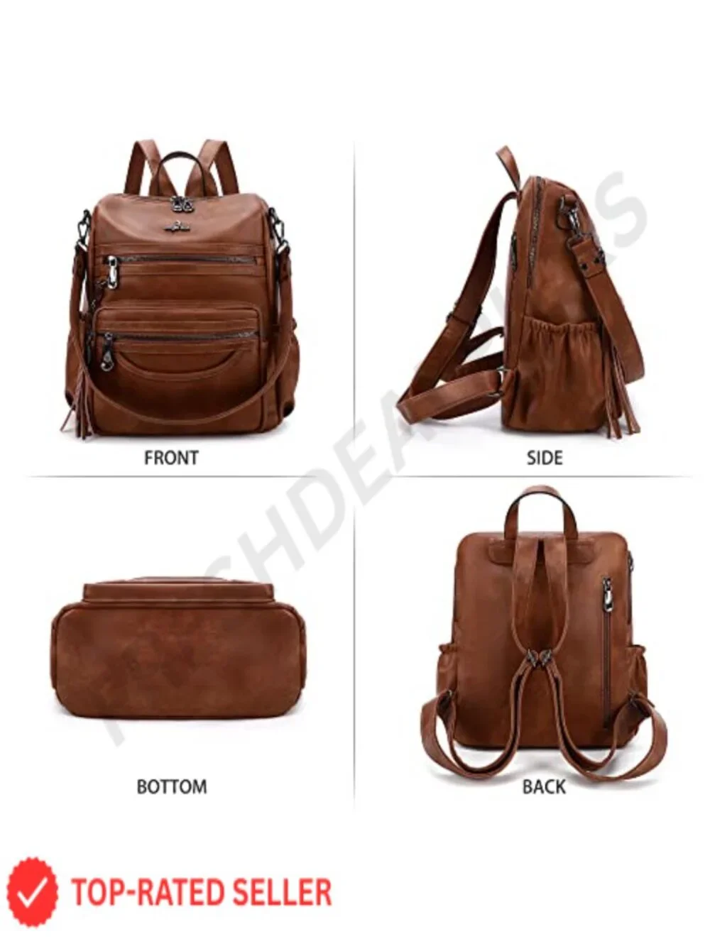 Vegan Leather Fashion Backpack Purse with USB Charging Port & Pockets